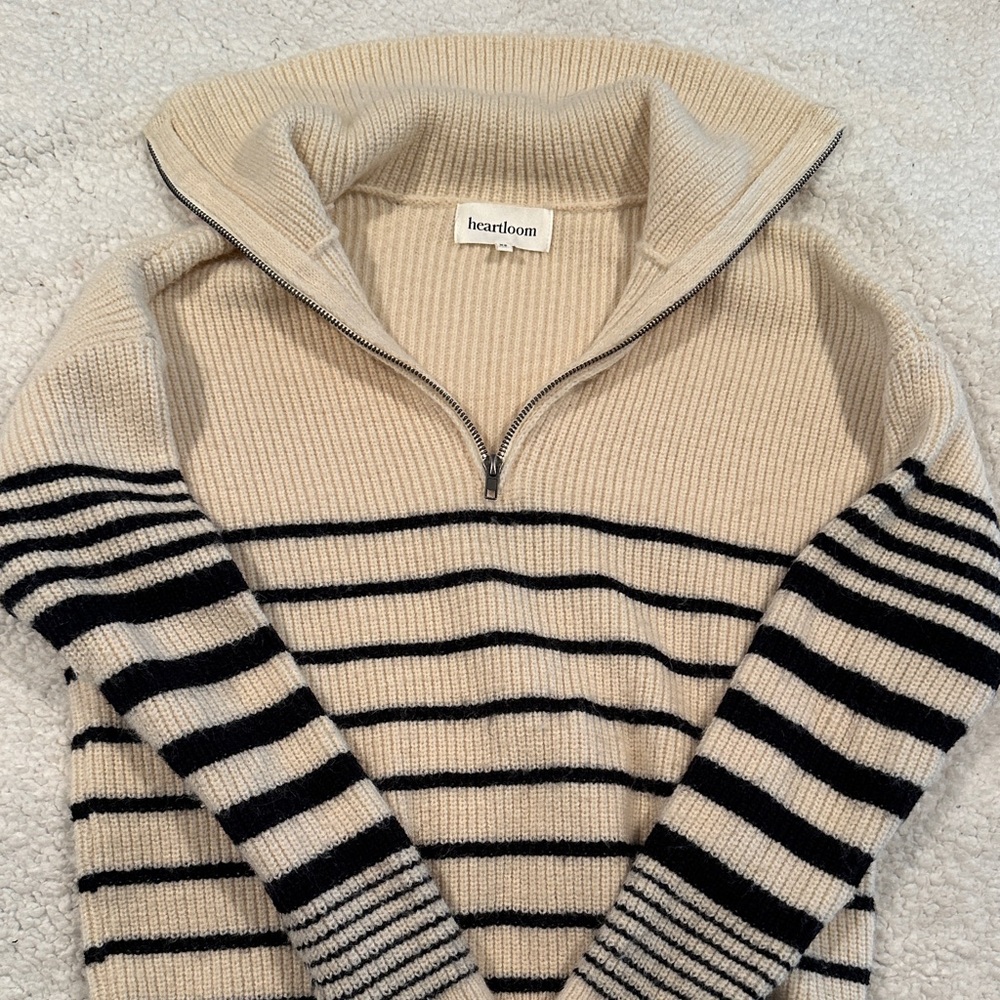 Heartloom Women's Beige and Black Striped Cowl Sweater